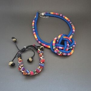 Boho Textile Necklace and Bracelet Combo